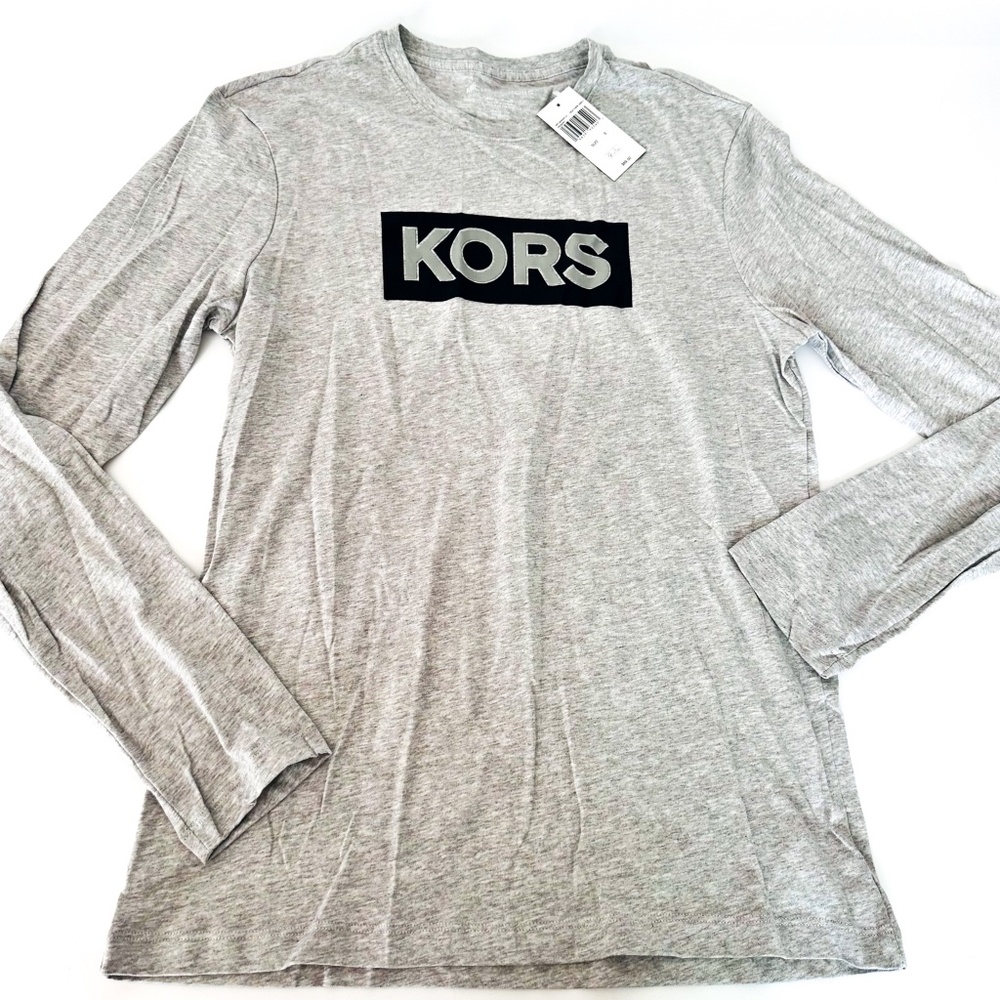 NEW Michael Kors Gray Heather Long Sleeve Logo Graphic Tee T-Shirt Men's Small